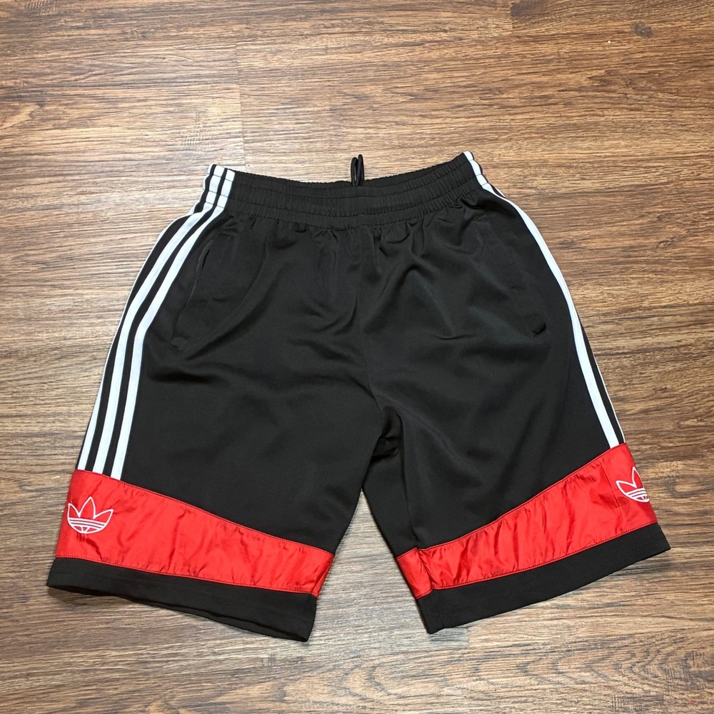 Adidas Originals Shorts Mens Large Black Excellent Trefoil 3-Stripe Athletic